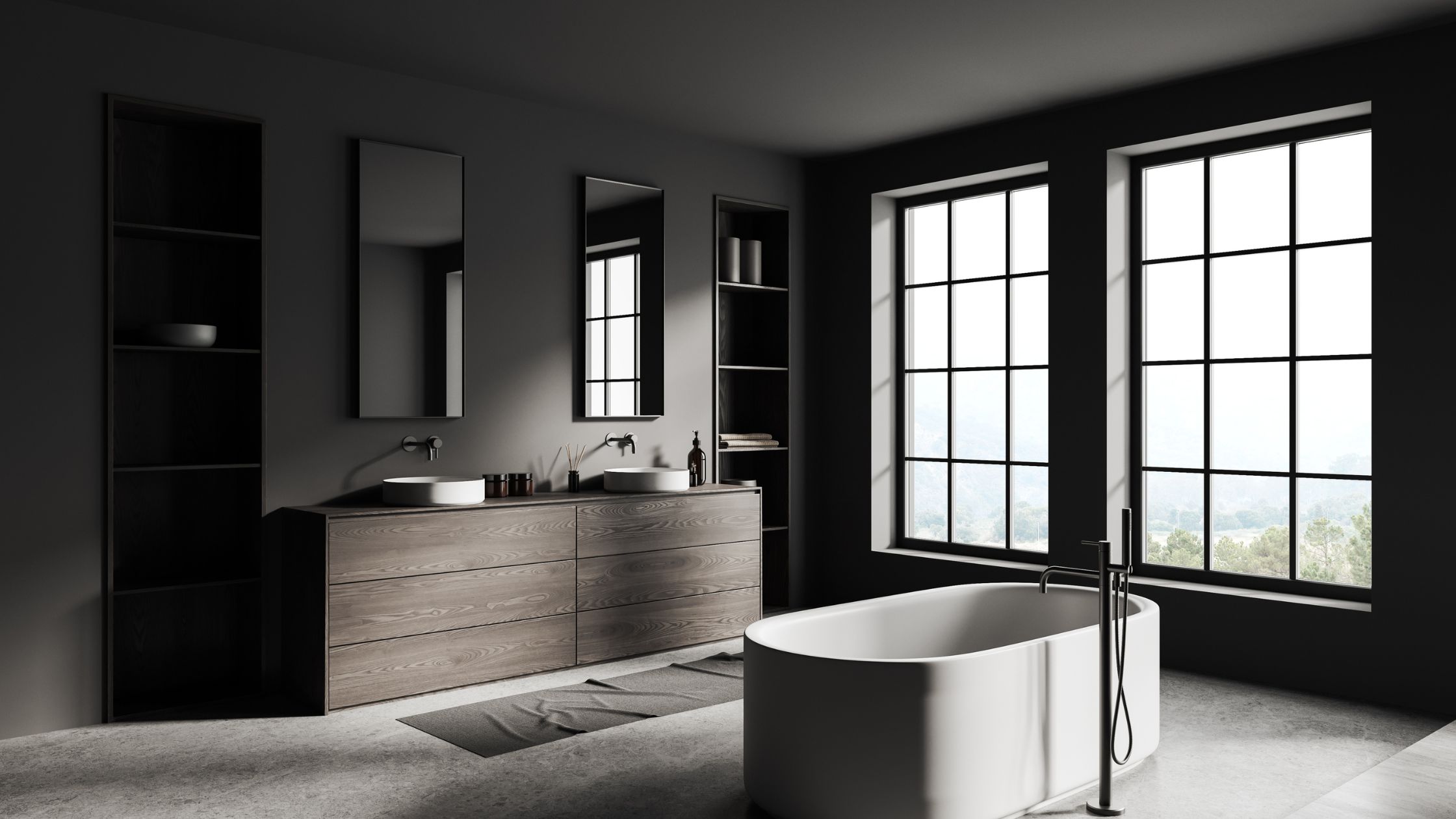 A contemporary bathroom featuring a spacious tub and a window, offering a serene ambiance. San Diego Bathroom Remodeling Tips